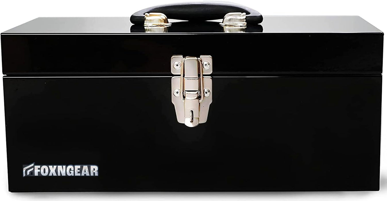 FOXNGEAR Foxngear Heavy-duty 16" Portable Metal Toolbox with Hand Carry- Black