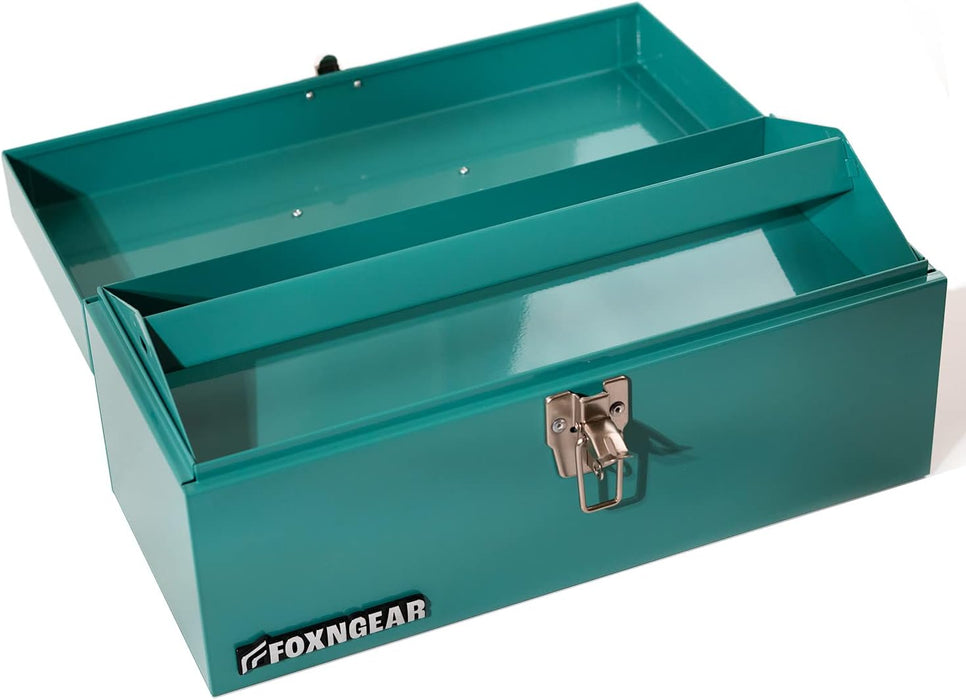 FOXNGEAR Foxngear Heavy-duty 16" Portable Metal Toolbox with Hand Carry-Teal