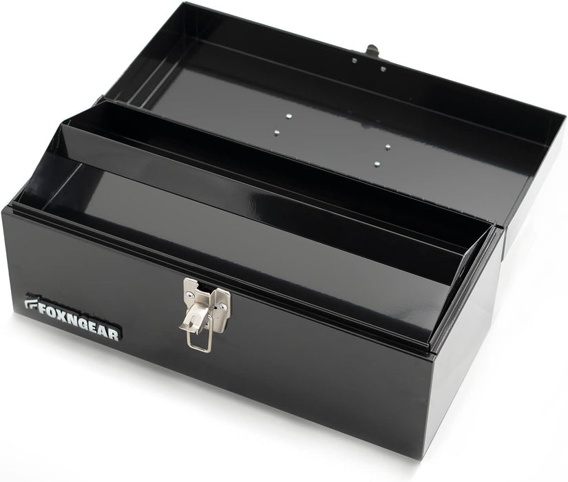 FOXNGEAR Foxngear Heavy-duty 16" Portable Metal Toolbox with Hand Carry- Black