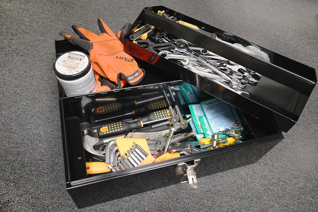 FOXNGEAR Foxngear Heavy-duty 16" Portable Metal Toolbox with Hand Carry- Black