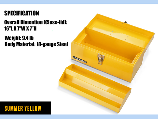 FOXNGEAR Foxngear Heavy-duty 16" Portable Metal Toolbox with Hand Carry- Yellow
