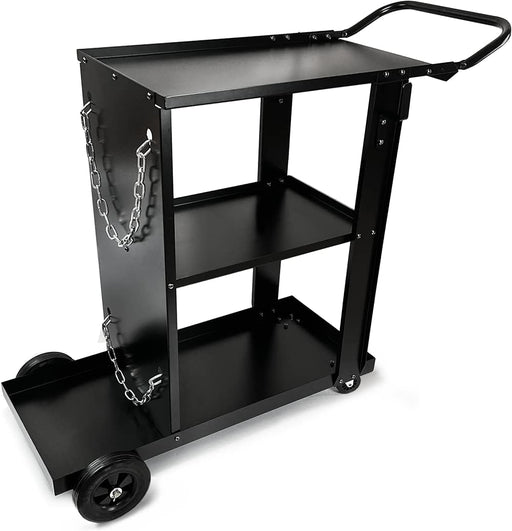 FOXNGEAR FOXNGEAR Welding Cart Heavy Duty for MIG TIG Welder Plasma Cutter 3-Tier Shelf with Tank Storage-Black-612C