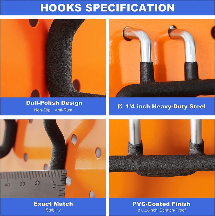 FOXNGEAR 1/4inch Heavy Duty Pegboard Hooks Accessories Organizer for Garage Kitchen Workbench 10 pcs