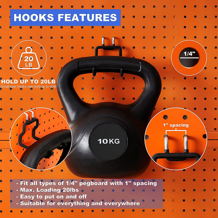 FOXNGEAR 1/4inch Heavy Duty Pegboard Hooks Accessories Organizer for Garage Kitchen Workbench 10 pcs