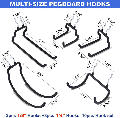FOXNGEAR 1/4inch Heavy Duty Pegboard Hooks Accessories Organizer for Garage Kitchen Workbench 10 pcs