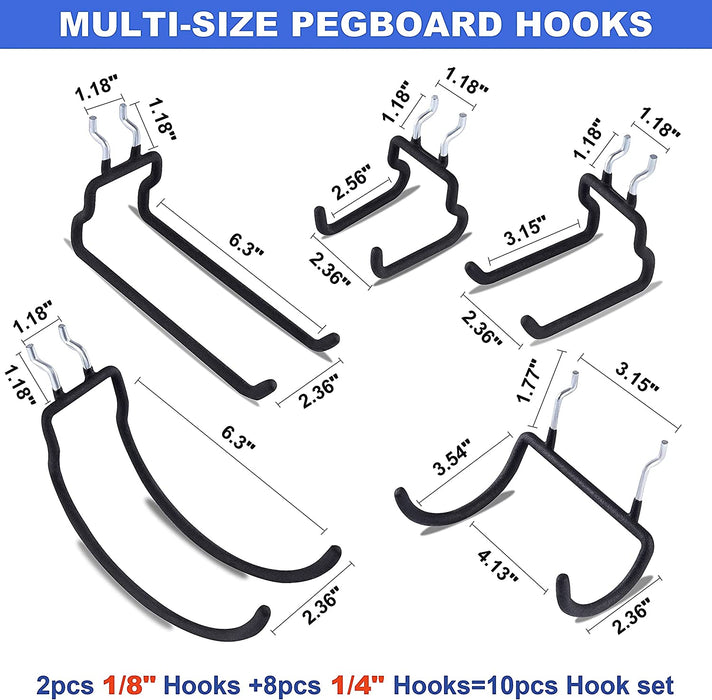 FOXNGEAR 1/4inch Heavy Duty Pegboard Hooks Accessories Organizer for Garage Kitchen Workbench 10 pcs