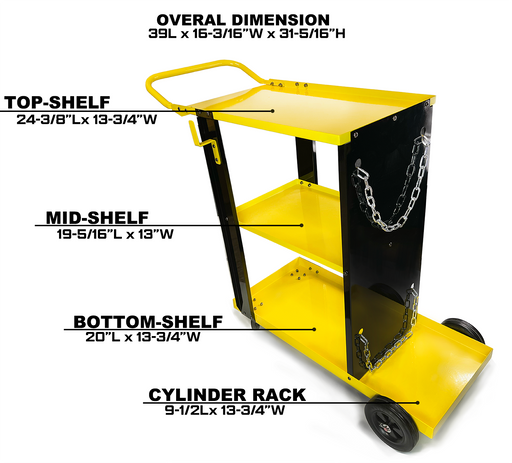 FOXNGEAR FOXNGEAR Welding Cart Heavy Duty for MIG TIG Welder Plasma Cutter 3-Tier Shelf with Tank Storage-Black-612C