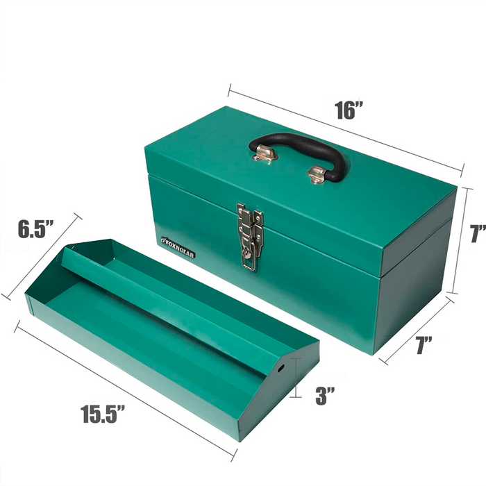 FOXNGEAR Foxngear Heavy-duty 16" Portable Metal Toolbox with Hand Carry-Teal