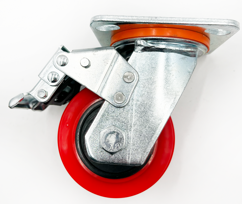 FOXNGEAR 600lb Industrial heavy-duty swivel caster w/break; Polyurethane
